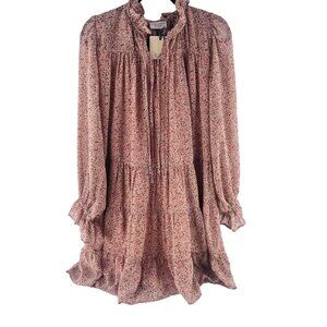 Dress Forum Floral Ruffle Tiered Long Sleeve Mini Dress Size Medium Chiffon NWT